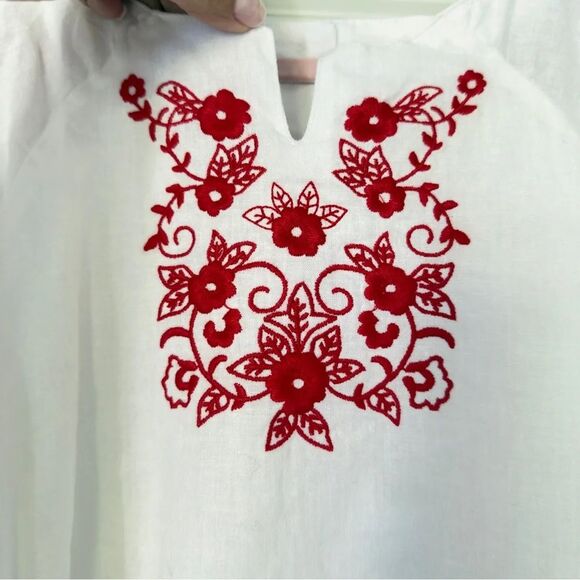 Janie and Jack White Dress with Red Embroidery Tunic Girl's Dress Size 7 - Picture 7 of 10